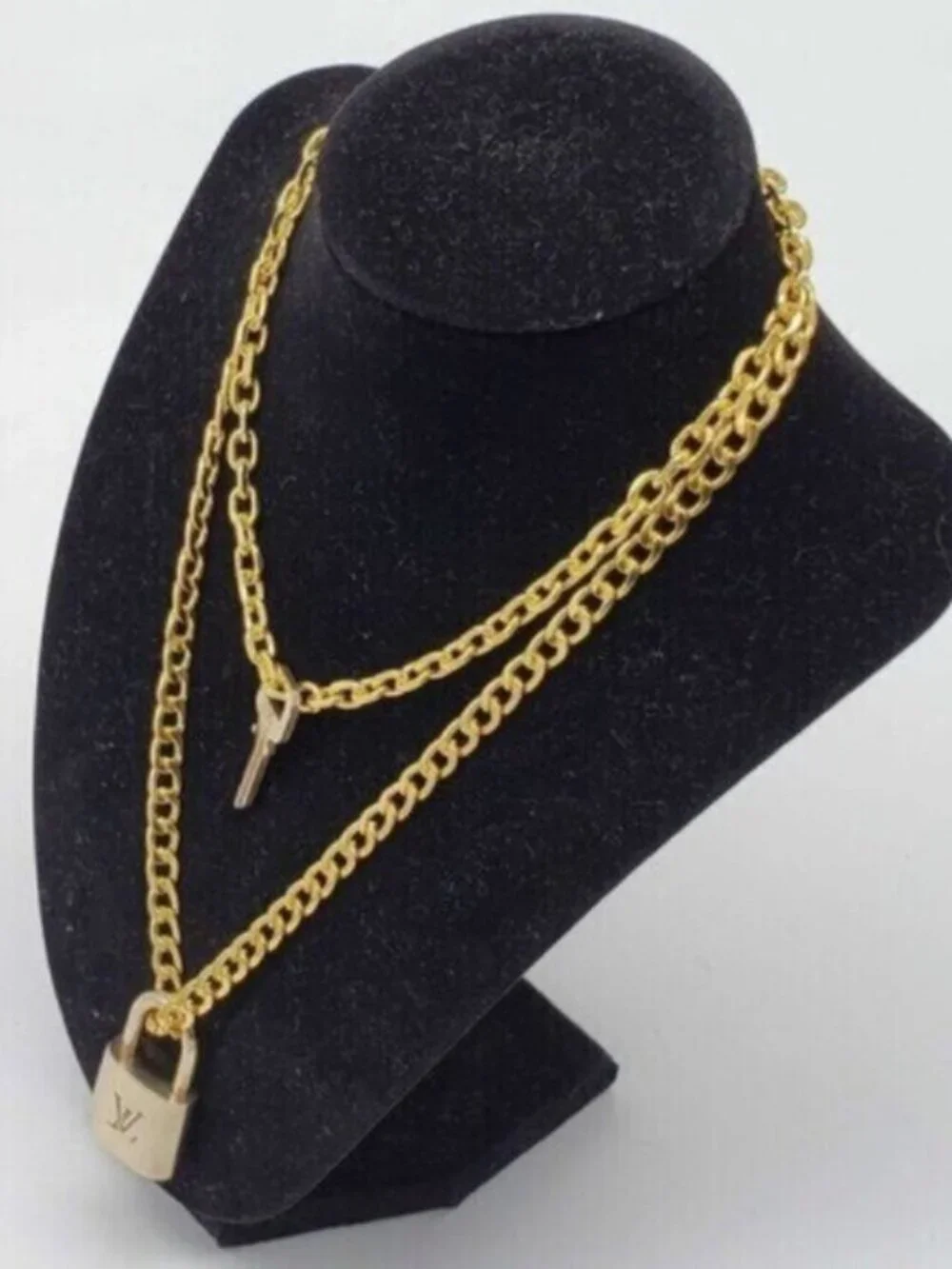 Authentic Louis Vuitton Lock & Key w/ 18k Gold Plated Chain Necklace - Picture 2 of 12